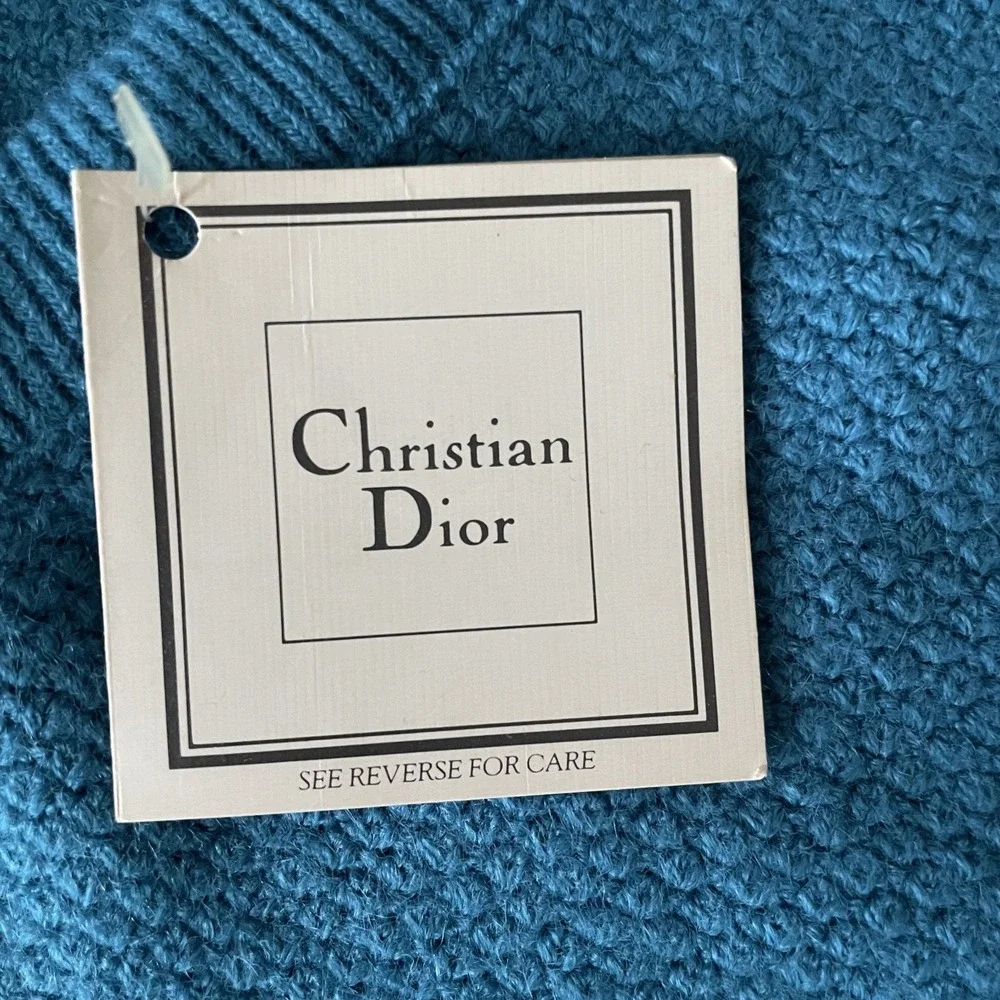Christian Dior Teal Blue Sweater Men Size M 100% Orlon Acrylic‎ VTG Made In USA
